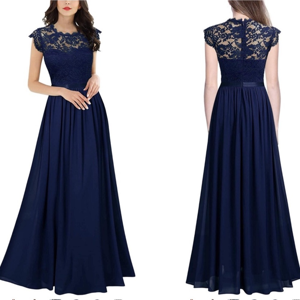 EUC. Navy formal maxi with lace top